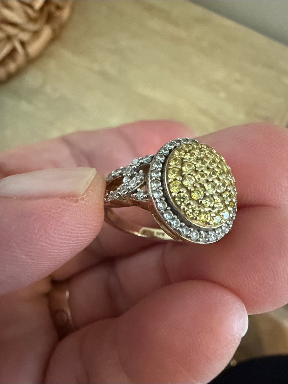 Yellow Crystal Pavé Cocktail Ring in gold Band